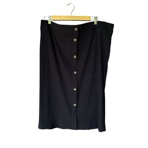 LOFT Plus Black Ribbed Button Front Skirt Size 18 NWT‎